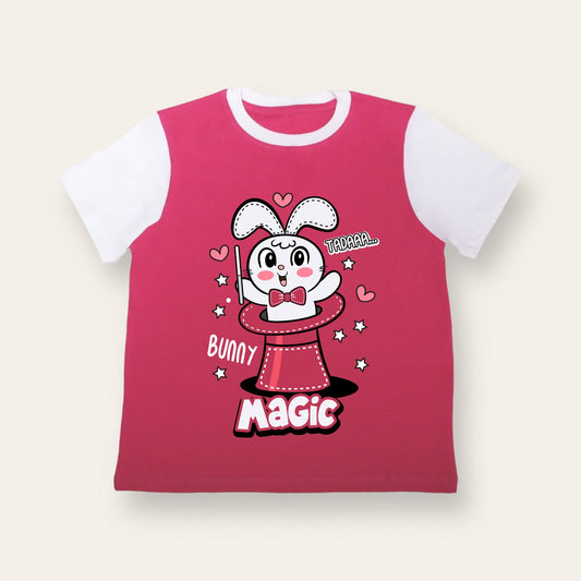 Unisex Pink & White Bunny T Shirt for Kids