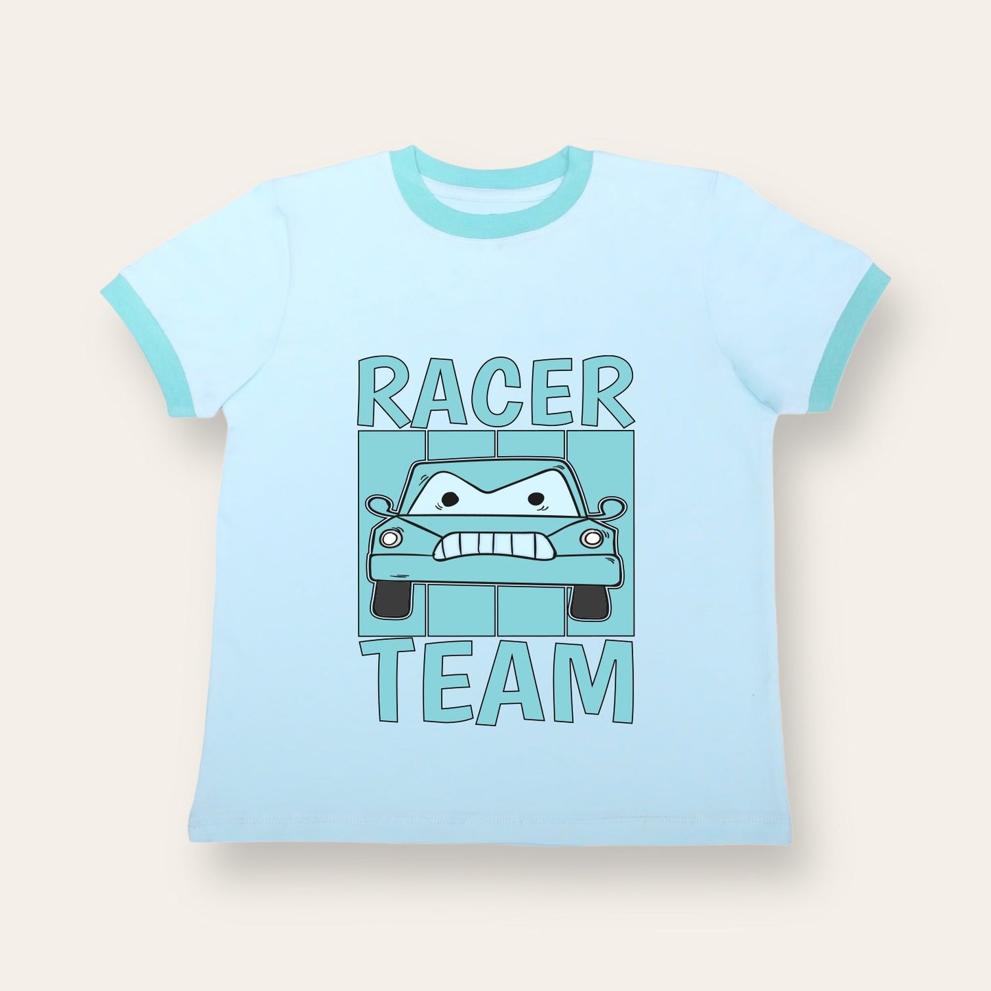 Unisex Turquoise with Ribs Car Racer T Shirt for Kids