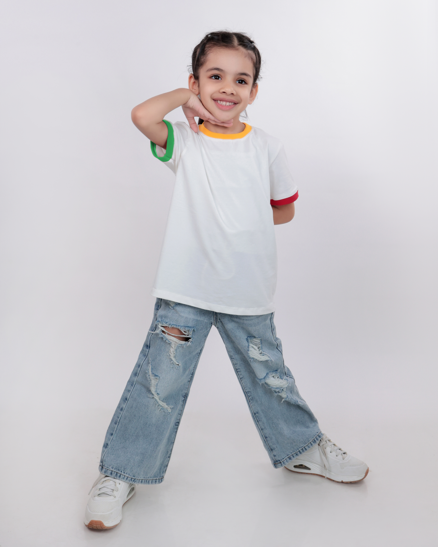 Unisex Plain White Ribbed T Shirt for Kids