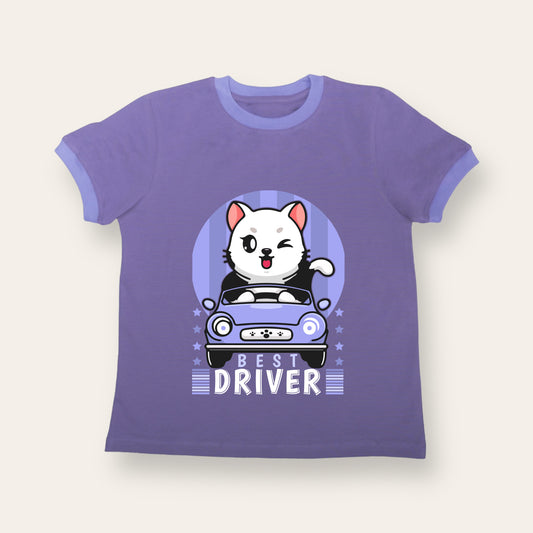 Unisex Purple with Ribs Best Driver T Shirt for Kids