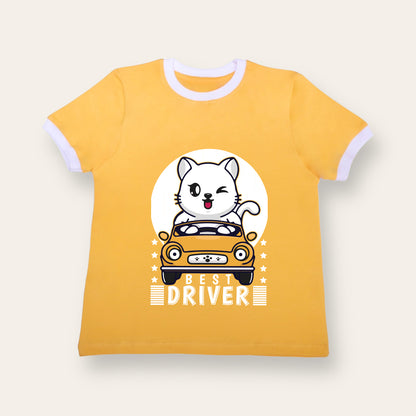 Unisex Yellow with Ribs Best Driver T Shirt for Kids