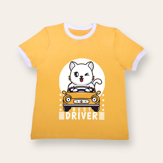 Unisex Yellow with Ribs Best Driver T Shirt for Kids