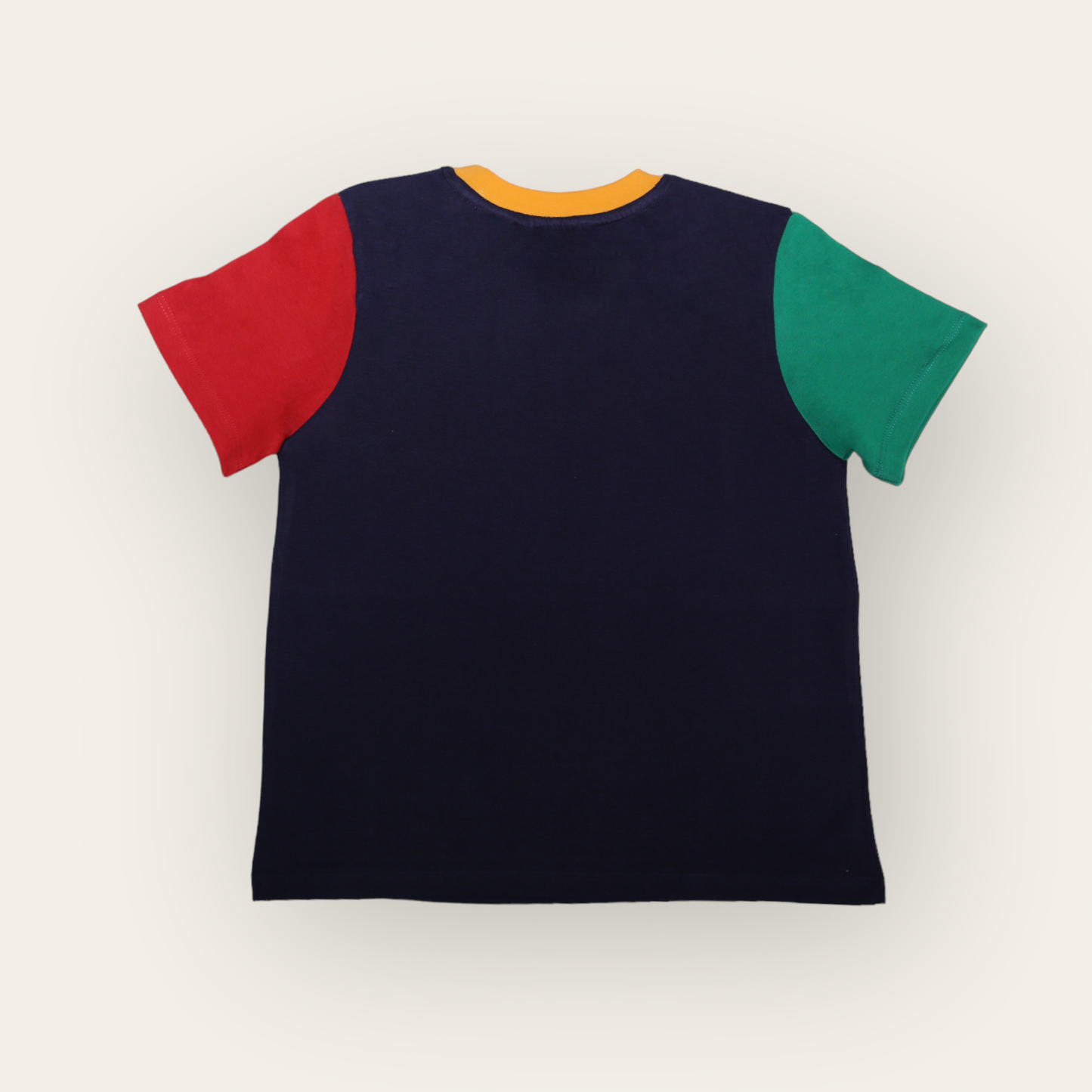 Unisex Plain Navy Blue, Red & Green Sleeves T Shirt for Kids