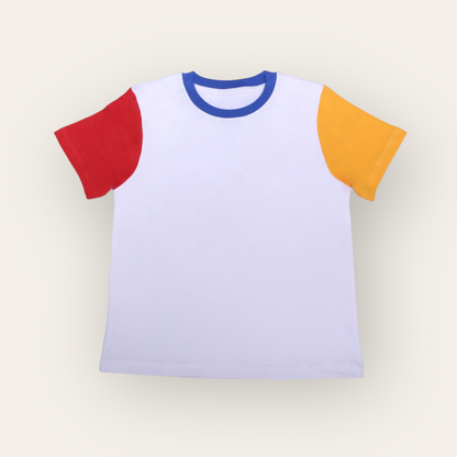 Unisex Plain White, Red & Yellow Sleeves Plain T Shirt for Kids