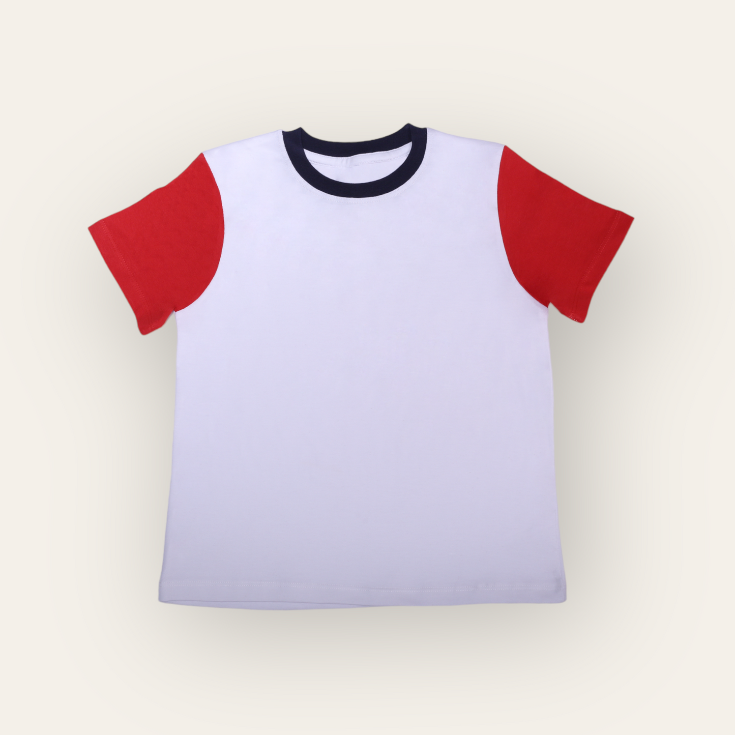 Unisex White & Red Sleeves Plain T Shirt for Kids