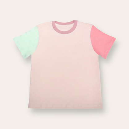 Unisex Plain Cream Light Green & Peach Sleeves T Shirt for Kids