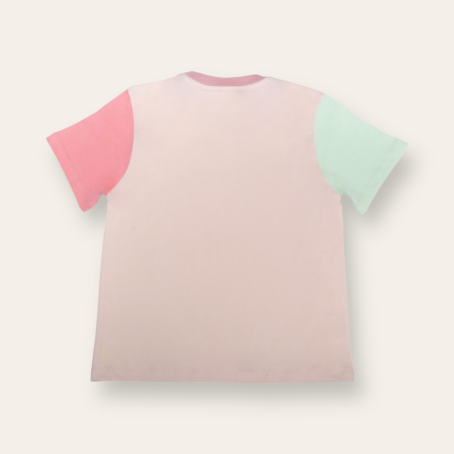 Unisex Plain Cream Light Green & Peach Sleeves T Shirt for Kids