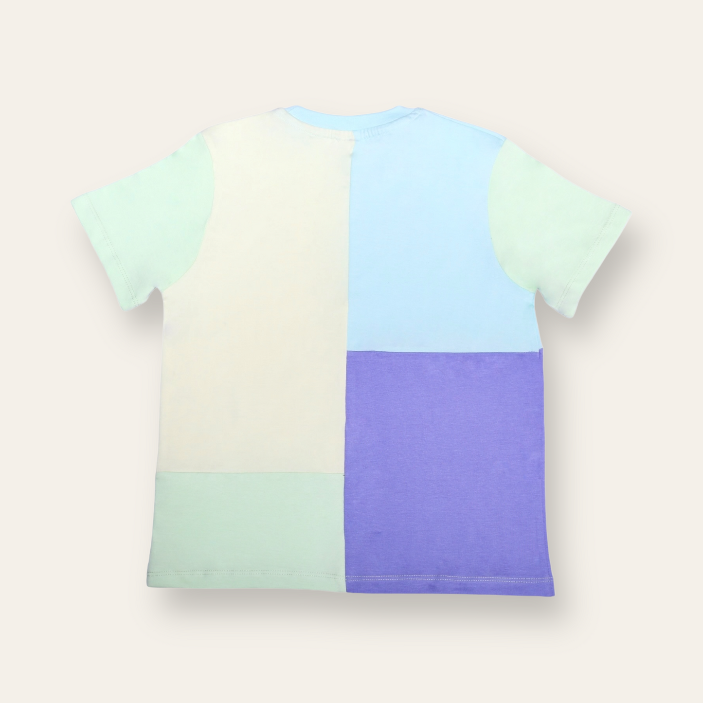 Unisex Colorblock T Shirt for Kids - Purple, Light Yellow/Blue/Green