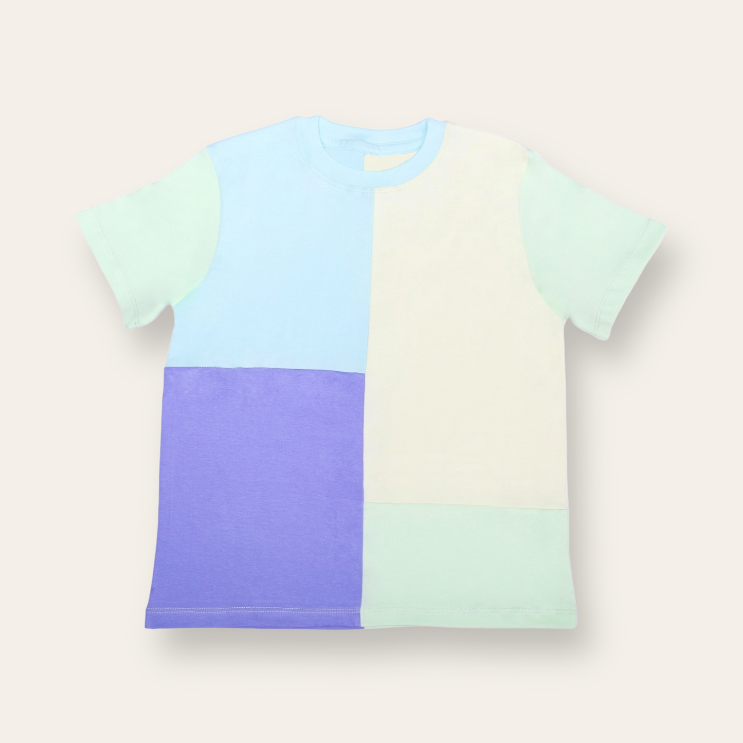 Unisex Colorblock T Shirt for Kids - Purple, Light Yellow/Blue/Green