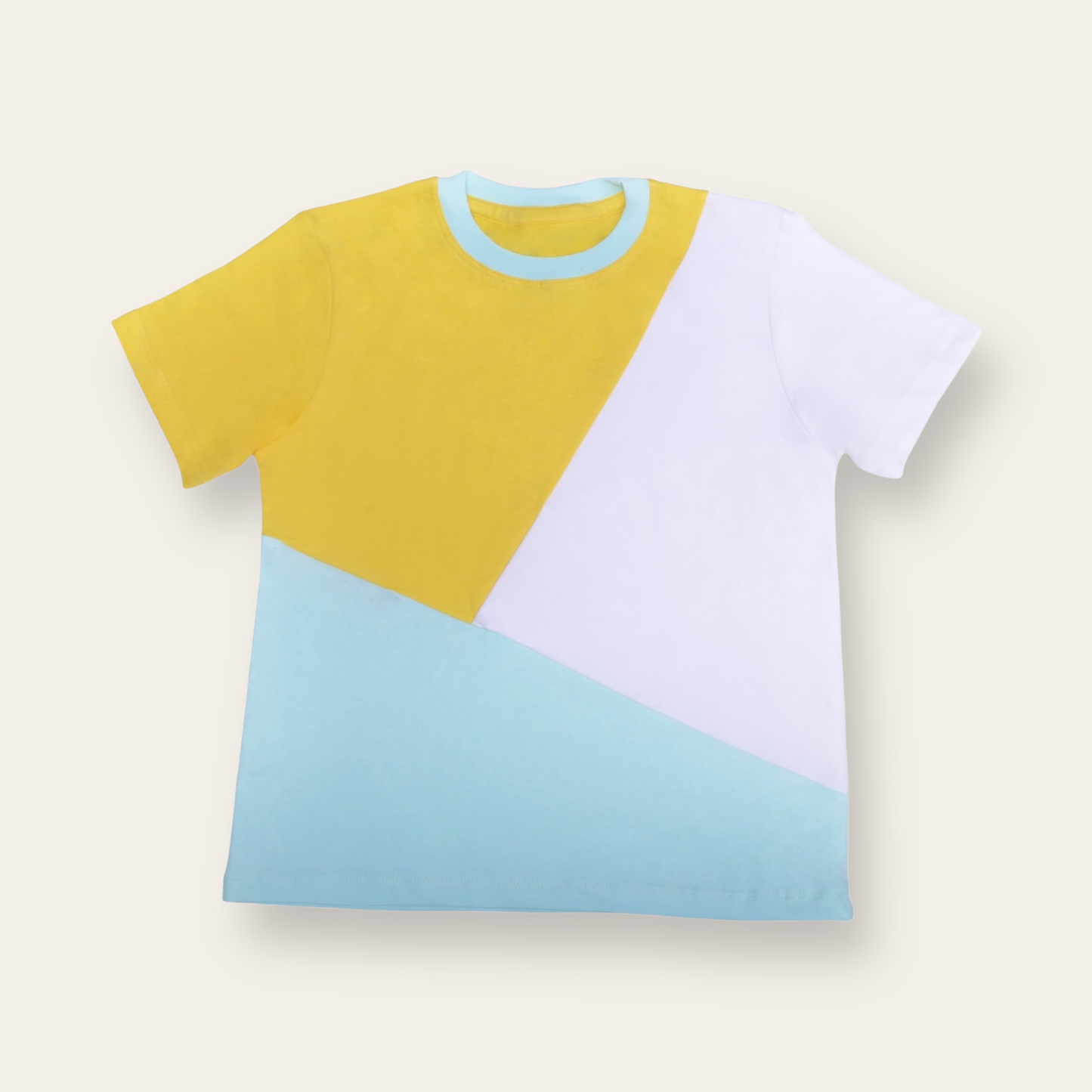 Unisex Colorblock T Shirt for Kids - Yellow, White & Light Blue