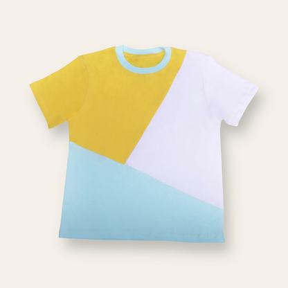 Unisex Colorblock T Shirt for Kids - Yellow, White & Light Blue