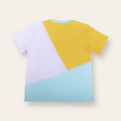 Unisex Colorblock T Shirt for Kids - Yellow, White & Light Blue