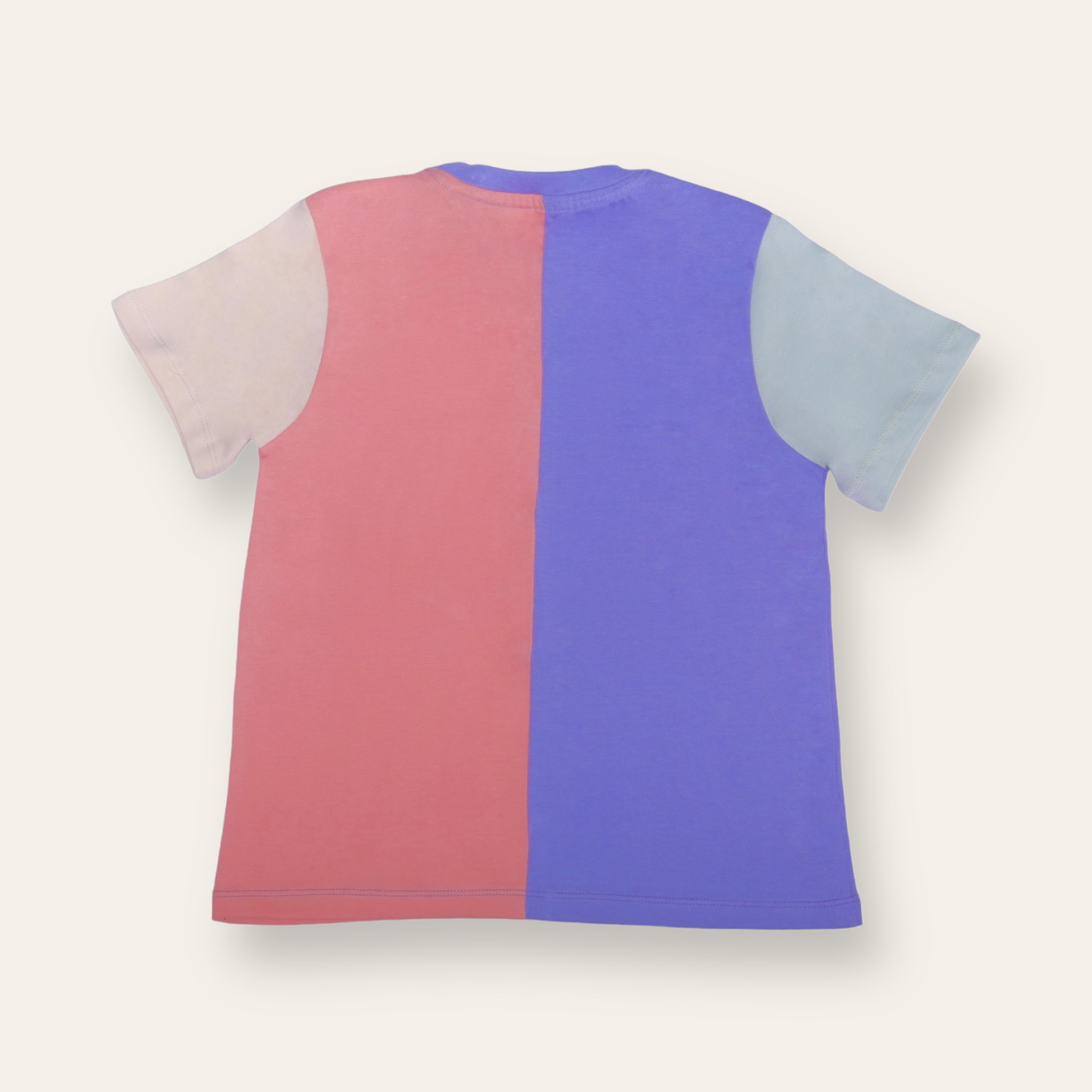 Unisex Colorblock T Shirt for Kids - Peach, Purple, Cream & Light Green