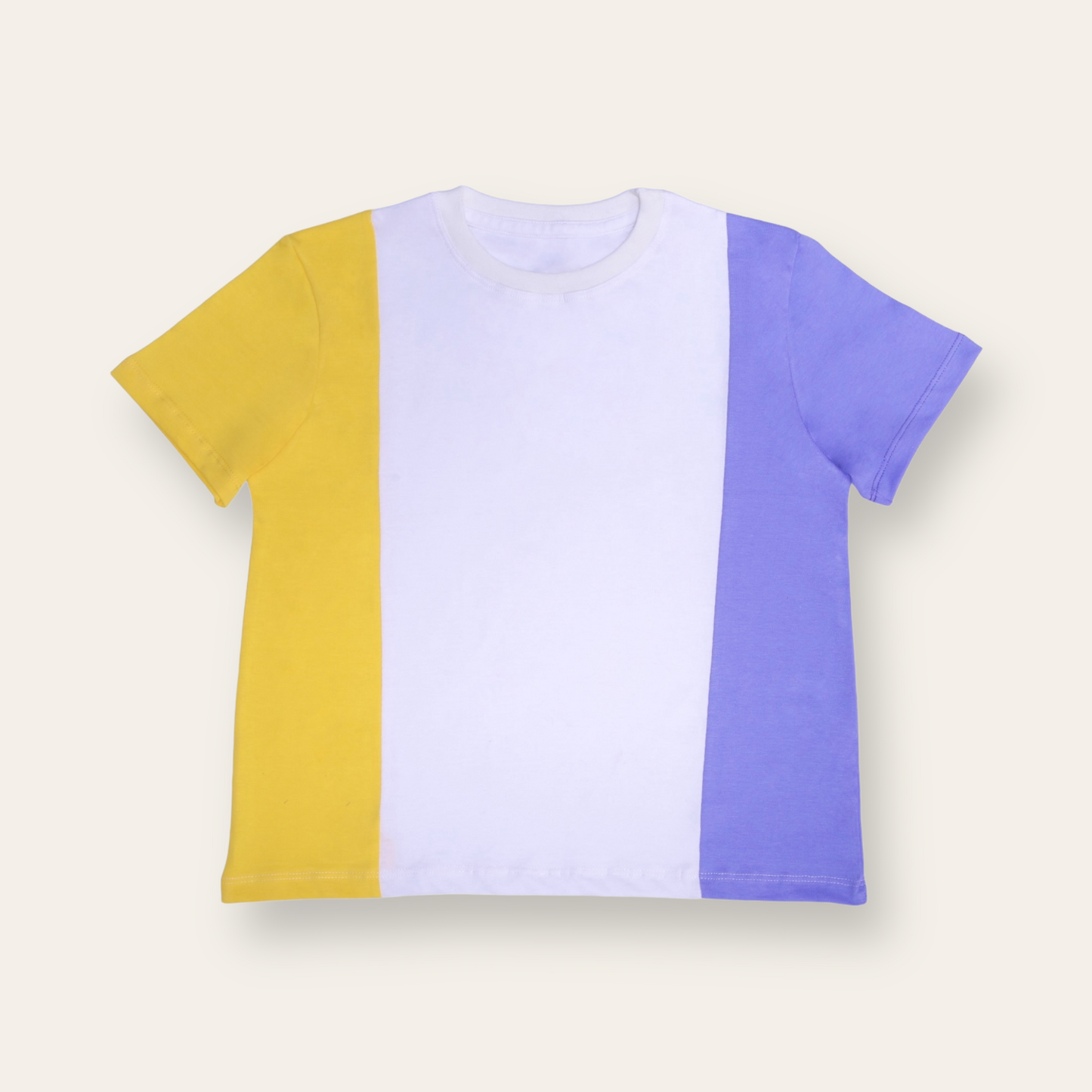 Unisex Colorblock T Shirt for Kids - Lavender, White & Yellow