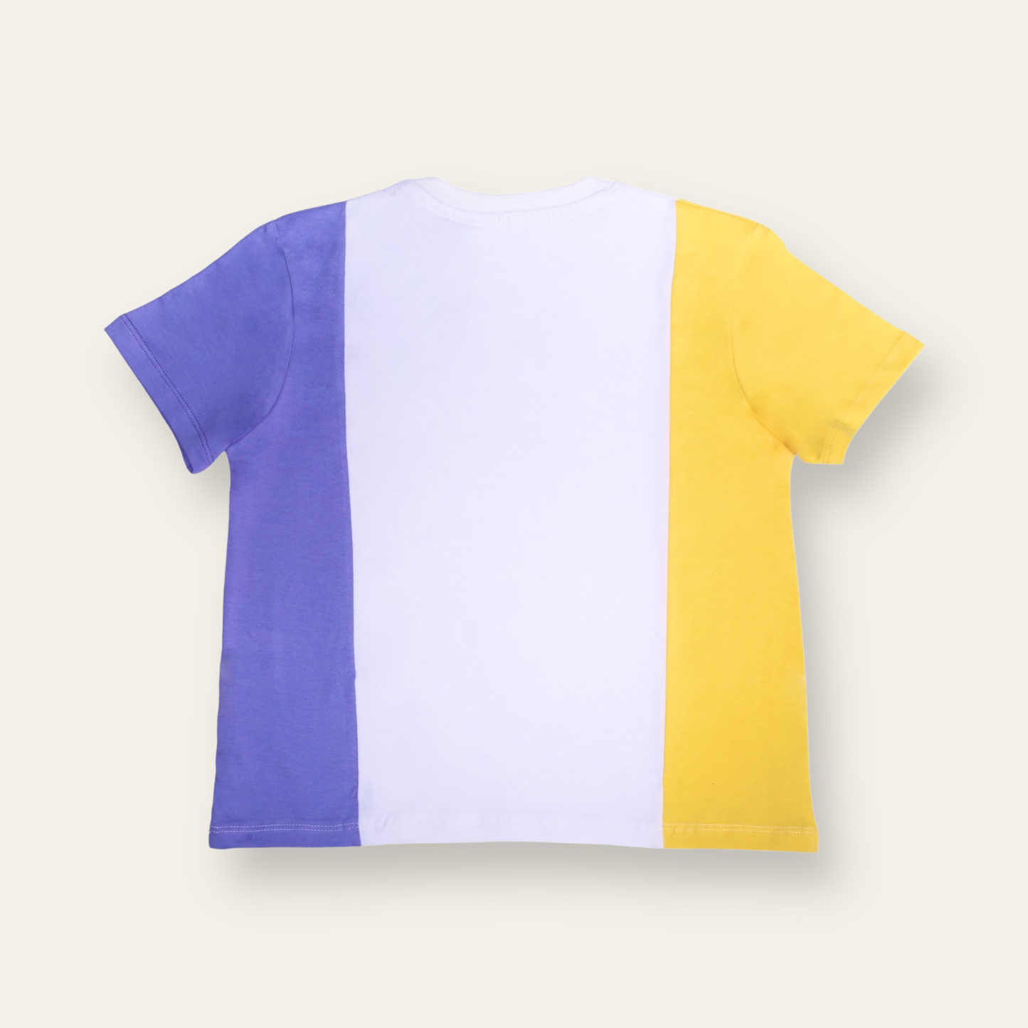 Unisex Colorblock T Shirt for Kids - Lavender, White & Yellow