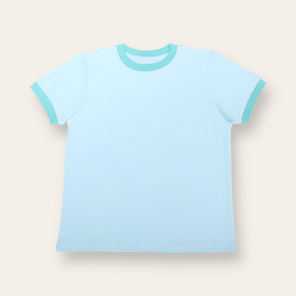 Unisex Plain Turquoise Ribbed T Shirt for Kids