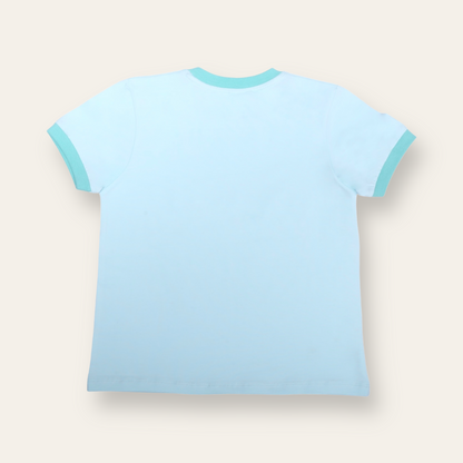 Unisex Plain Turquoise Ribbed T Shirt for Kids