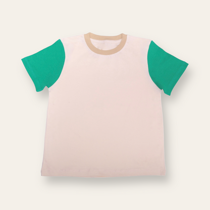 Unisex Plain Cream & Green T Shirt for Kids