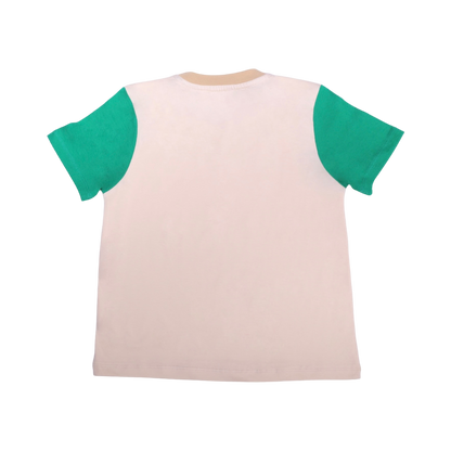 Unisex Cream & Green Racing T Shirt for Kids