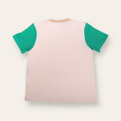 Unisex Cream & Green Tennis Sport T Shirt for Kids