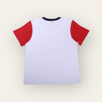 Unisex White & Red Sleeves Plain T Shirt for Kids