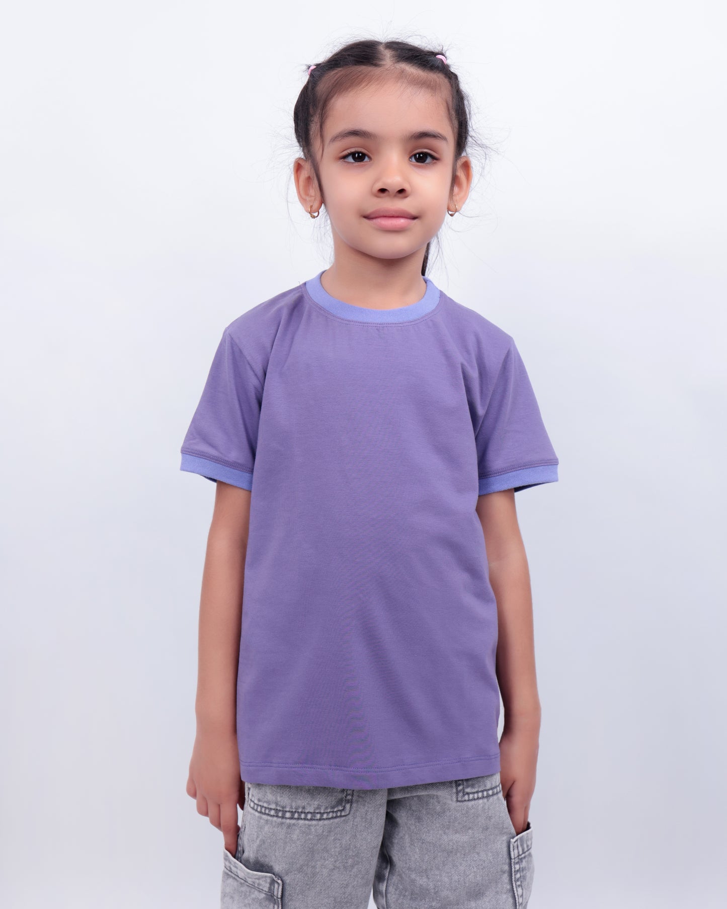 Unisex Plain Purple Ribbed T Shirt for Kids