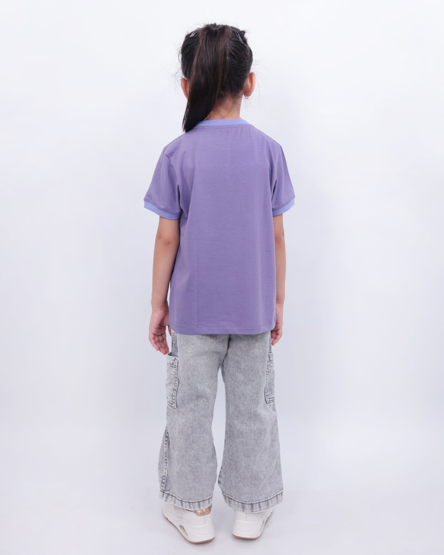 Unisex Plain Purple Ribbed T Shirt for Kids