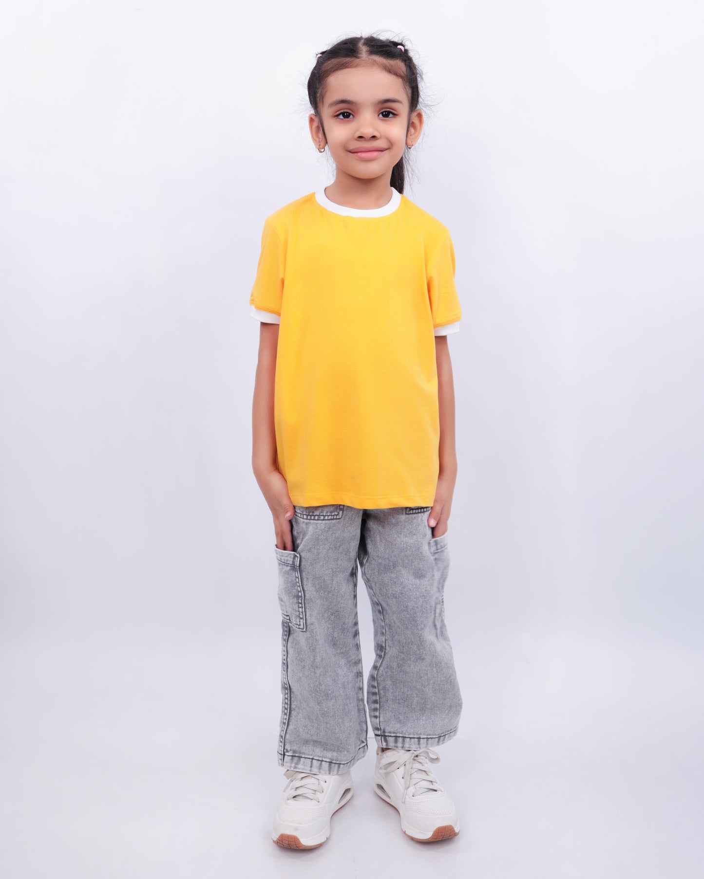 Unisex Plain Yellow Ribbed T Shirt for Kids