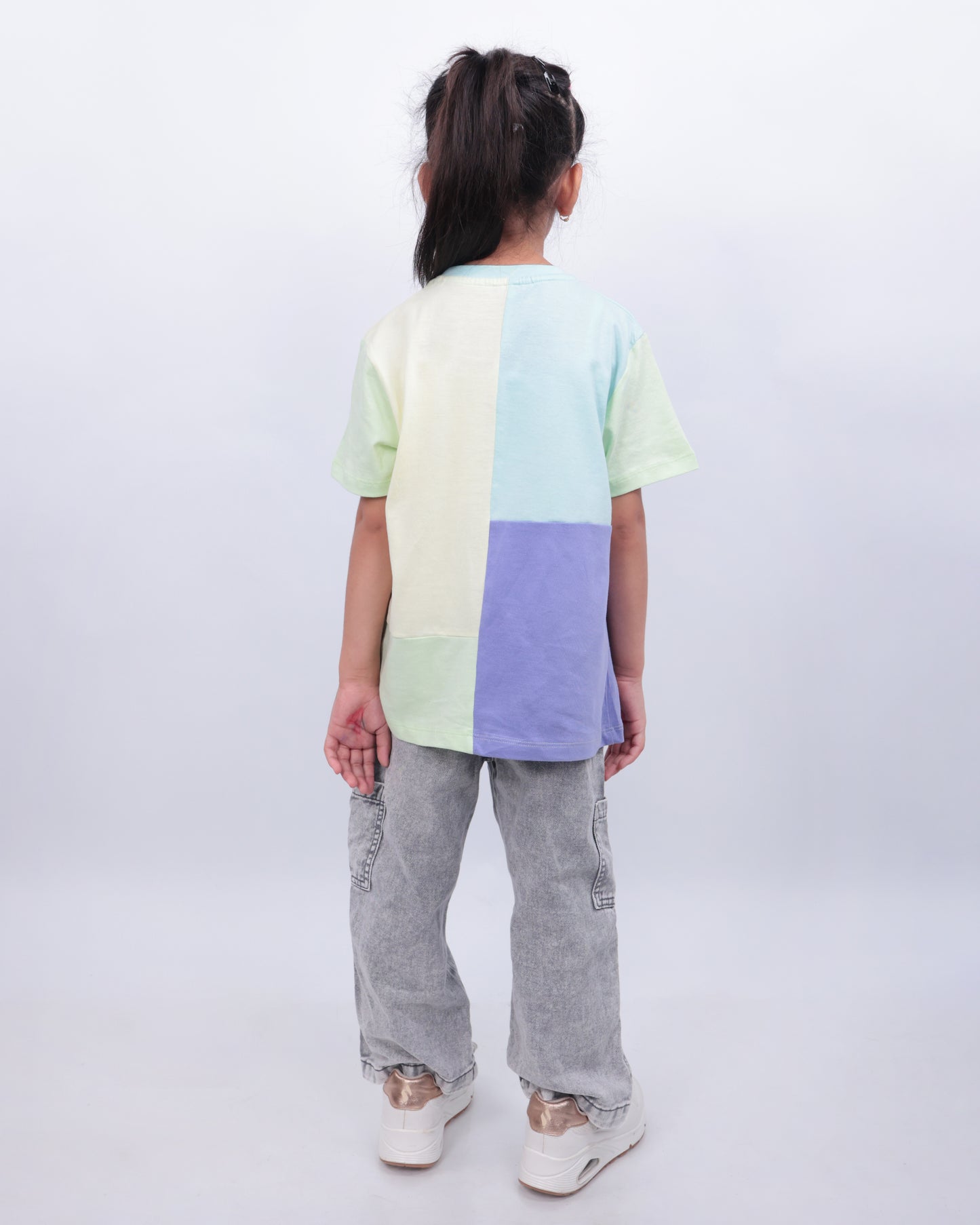 Unisex Colorblock T Shirt for Kids - Purple, Light Yellow/Blue/Green