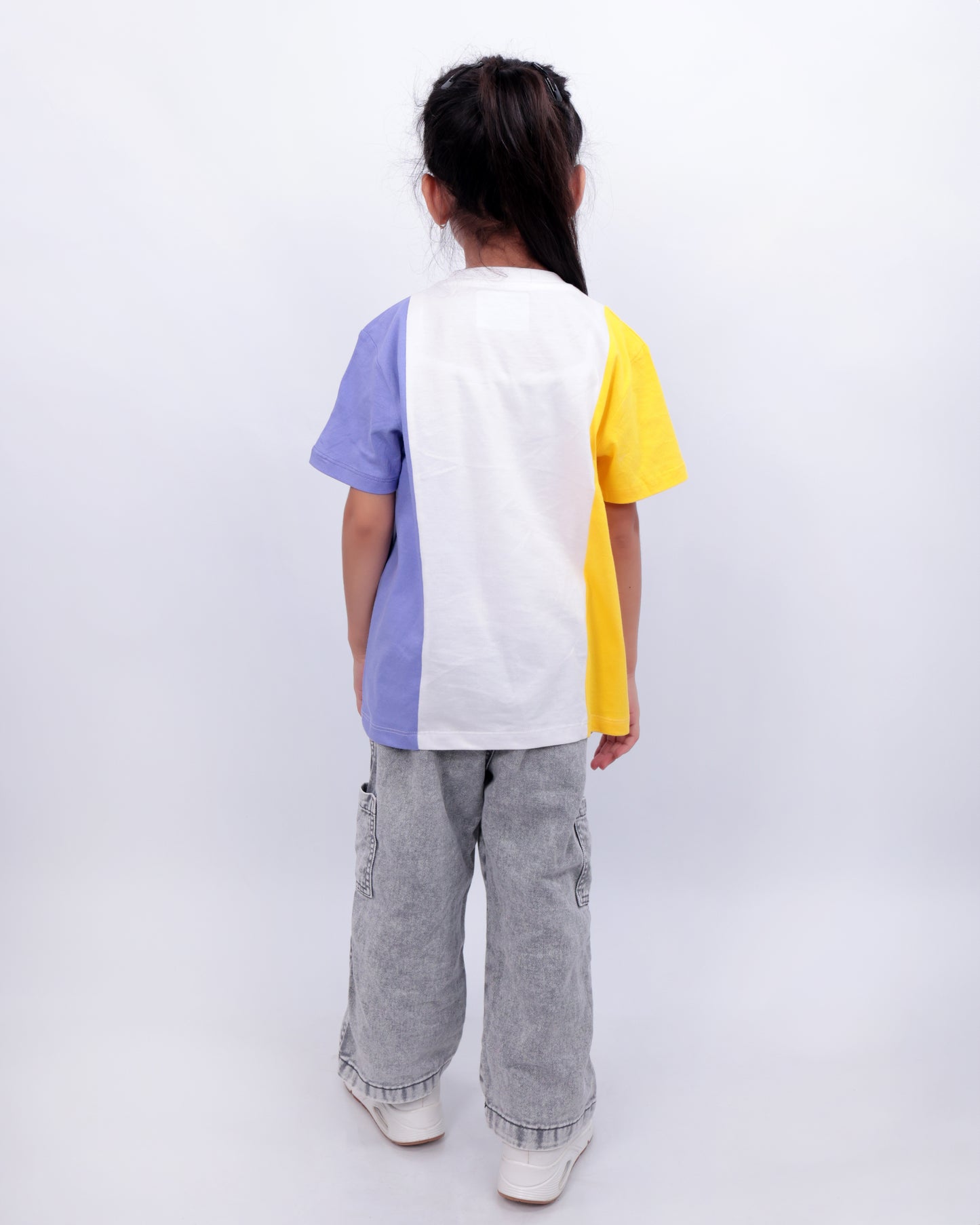 Unisex Colorblock T Shirt for Kids - Lavender, White & Yellow