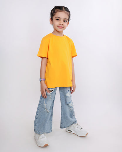 Unisex Plain Mango Yellow T Shirt for Kids