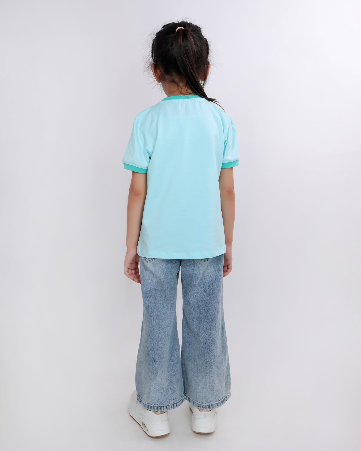 Unisex Plain Turquoise Ribbed T Shirt for Kids