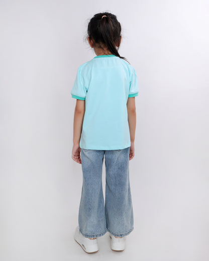 Unisex Plain Turquoise Ribbed T Shirt for Kids