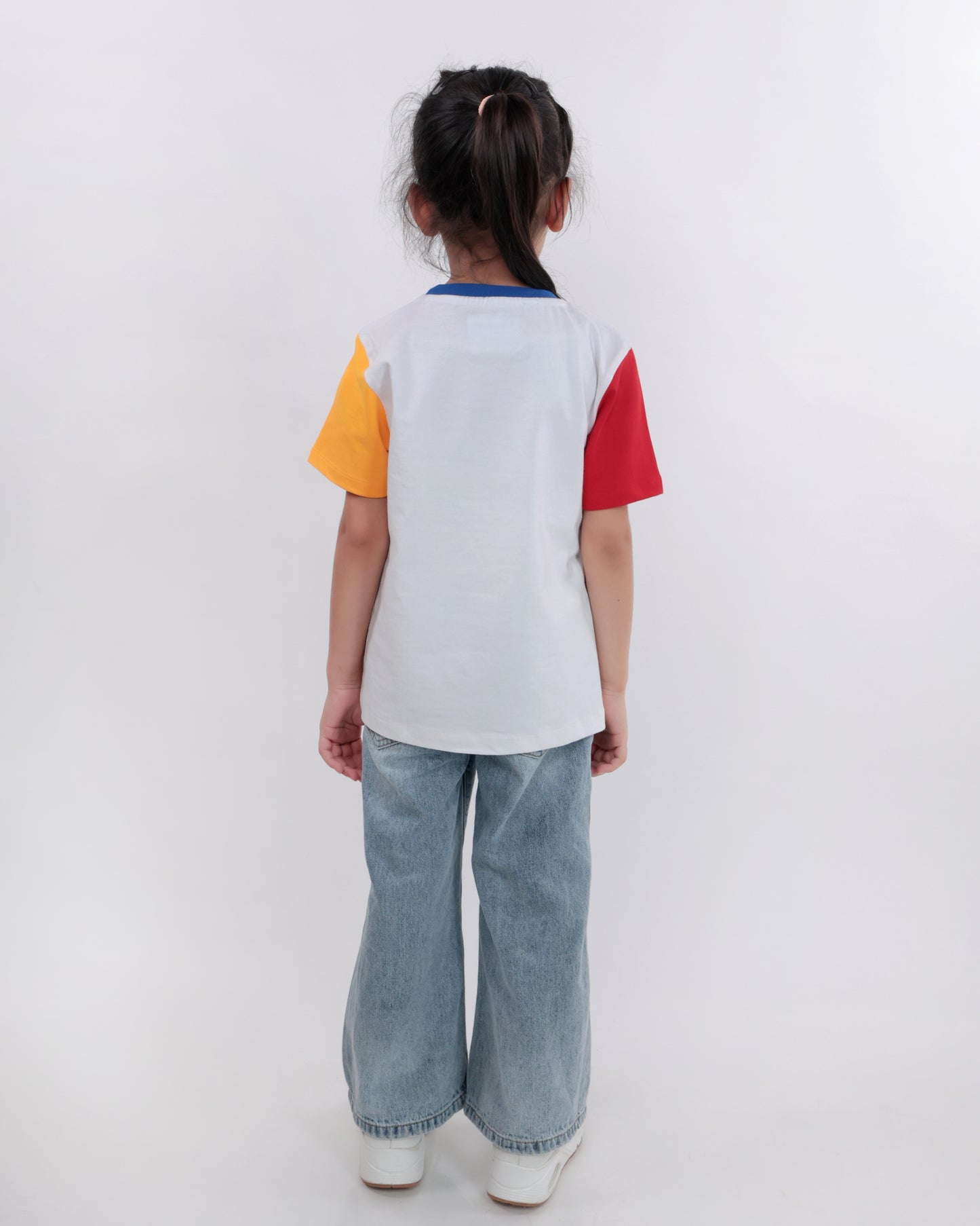 Unisex Plain White, Red & Yellow Sleeves Plain T Shirt for Kids