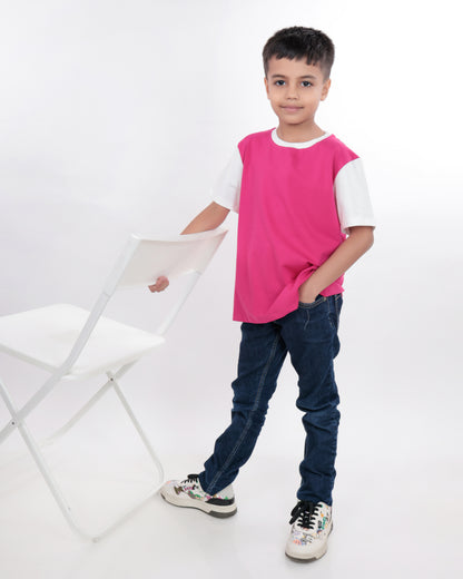 Unisex Plain Pink & White T Shirt for Kids