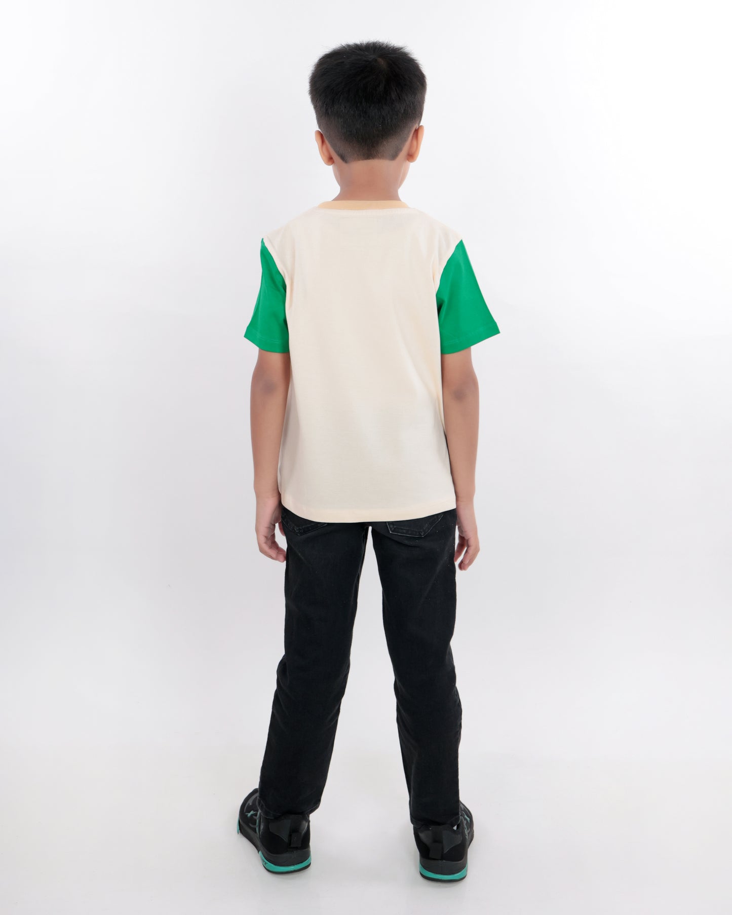 Unisex Plain Cream & Green T Shirt for Kids