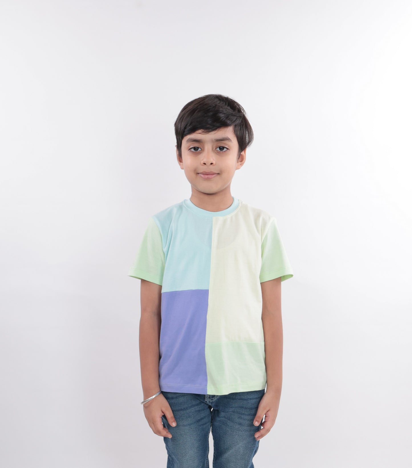 Unisex Colorblock T Shirt for Kids - Purple, Light Yellow/Blue/Green