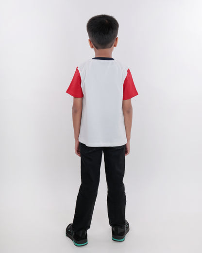 Unisex White & Red Sleeves Plain T Shirt for Kids