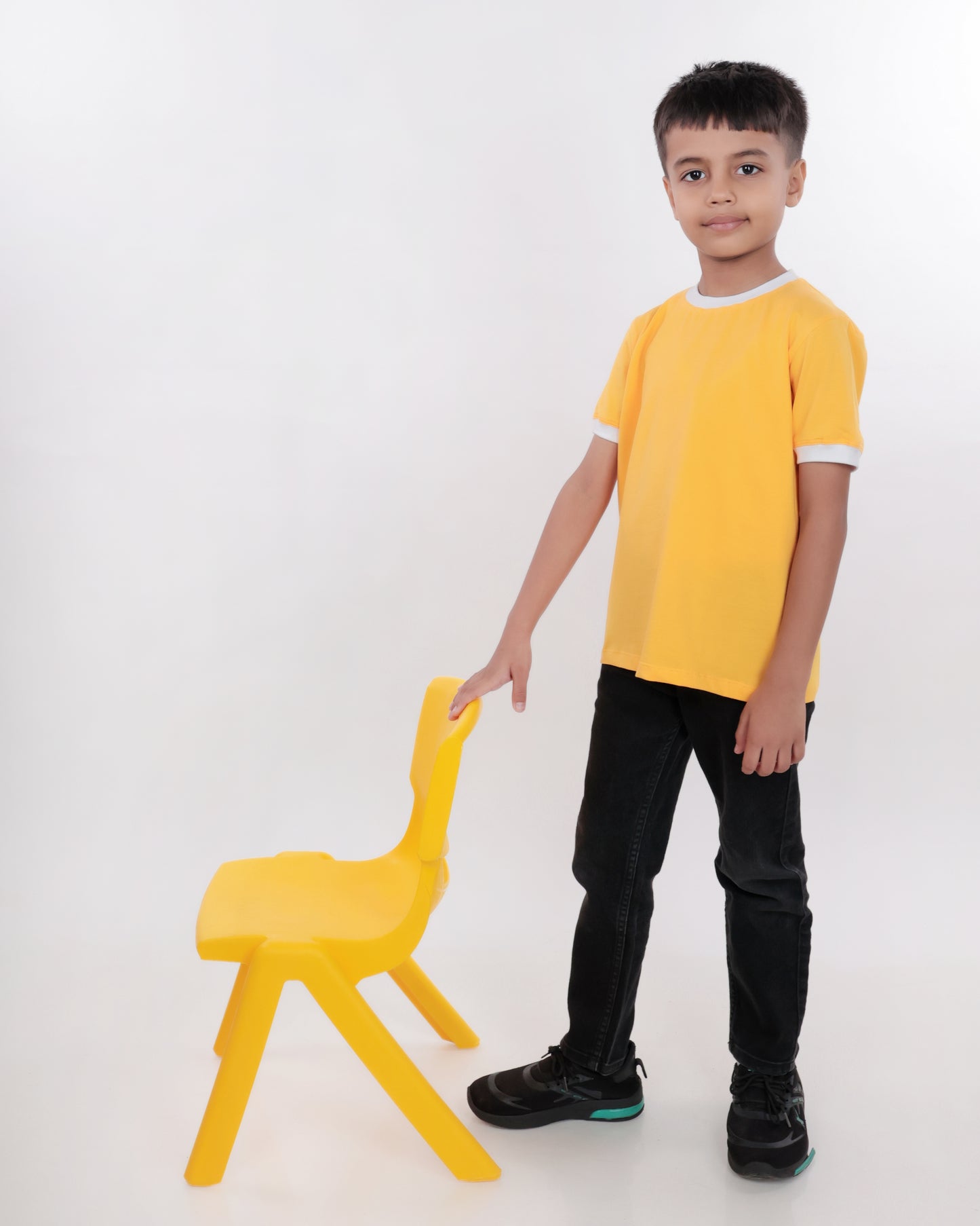 Unisex Plain Yellow Ribbed T Shirt for Kids