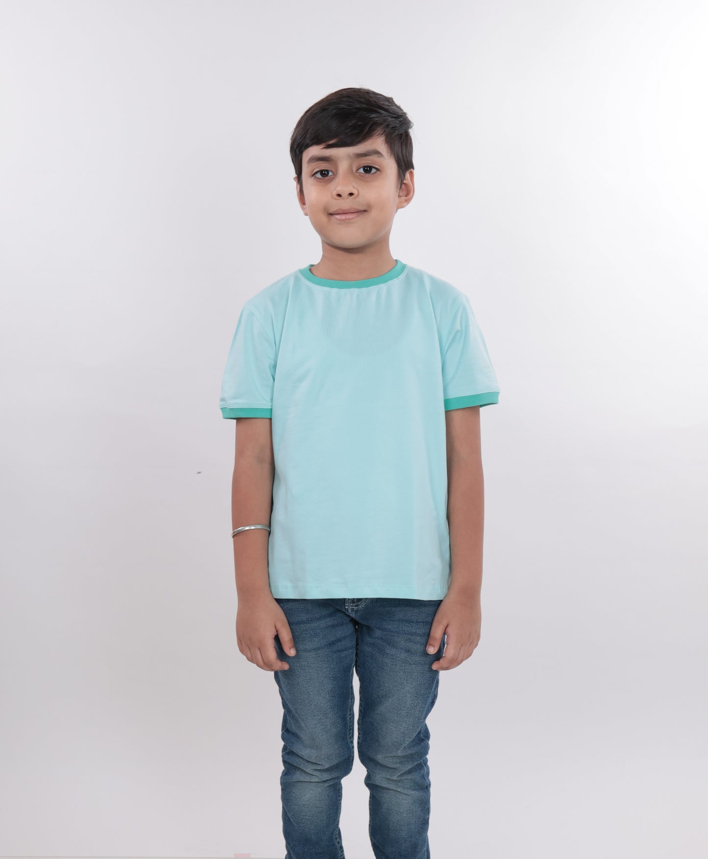 Unisex Plain Turquoise Ribbed T Shirt for Kids