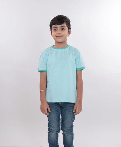 Unisex Plain Turquoise Ribbed T Shirt for Kids