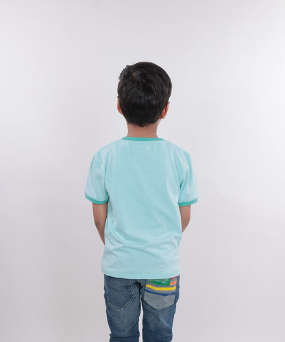 Unisex Plain Turquoise Ribbed T Shirt for Kids