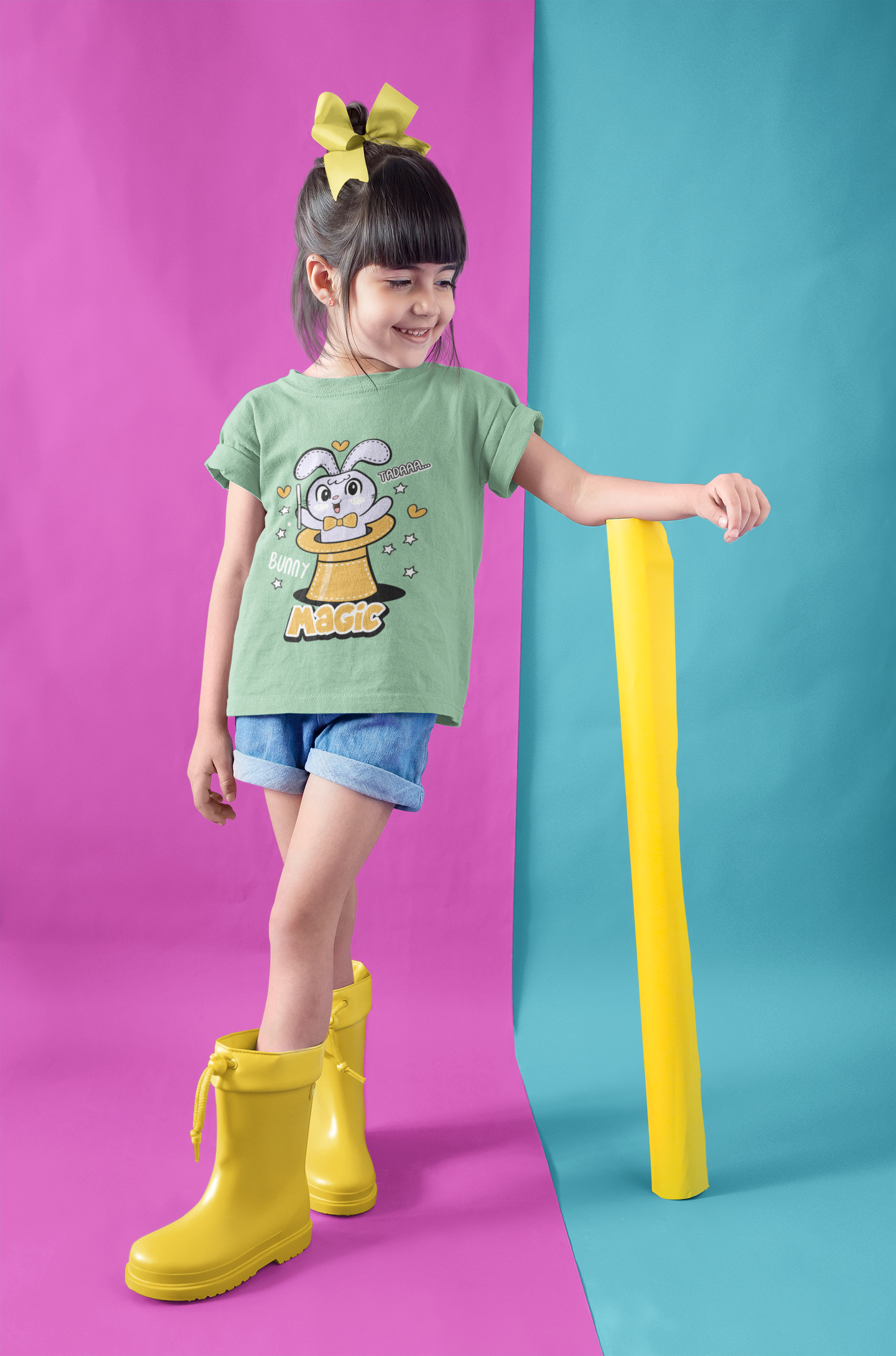 Unisex Sage Green Bunny The Magician T Shirt for Kids