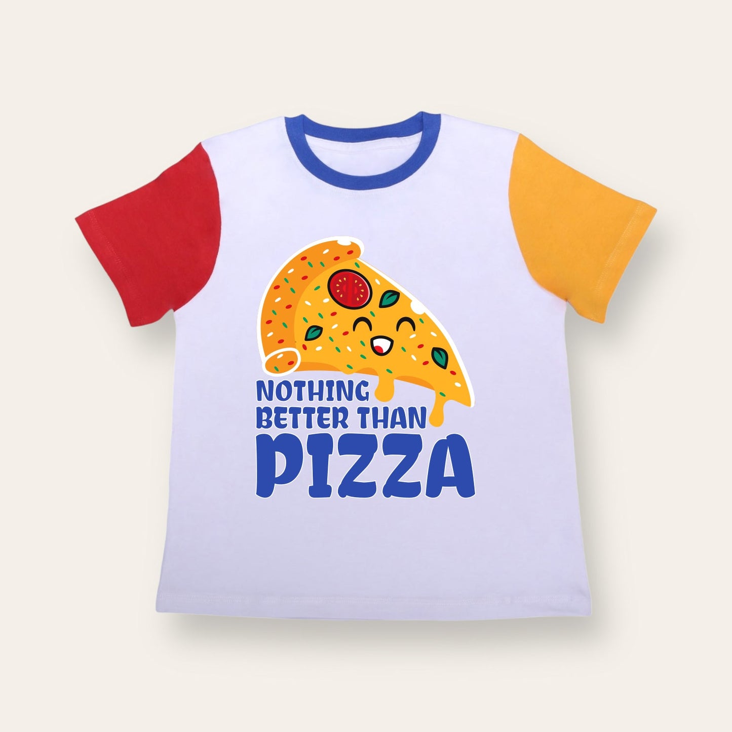 Unisex Red/Yellow Sleeves Pizza Lover T Shirt for Kids