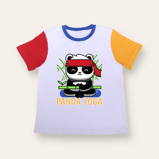 Unisex Red/Yellow Sleeves Panda Yoga T Shirt for Kids