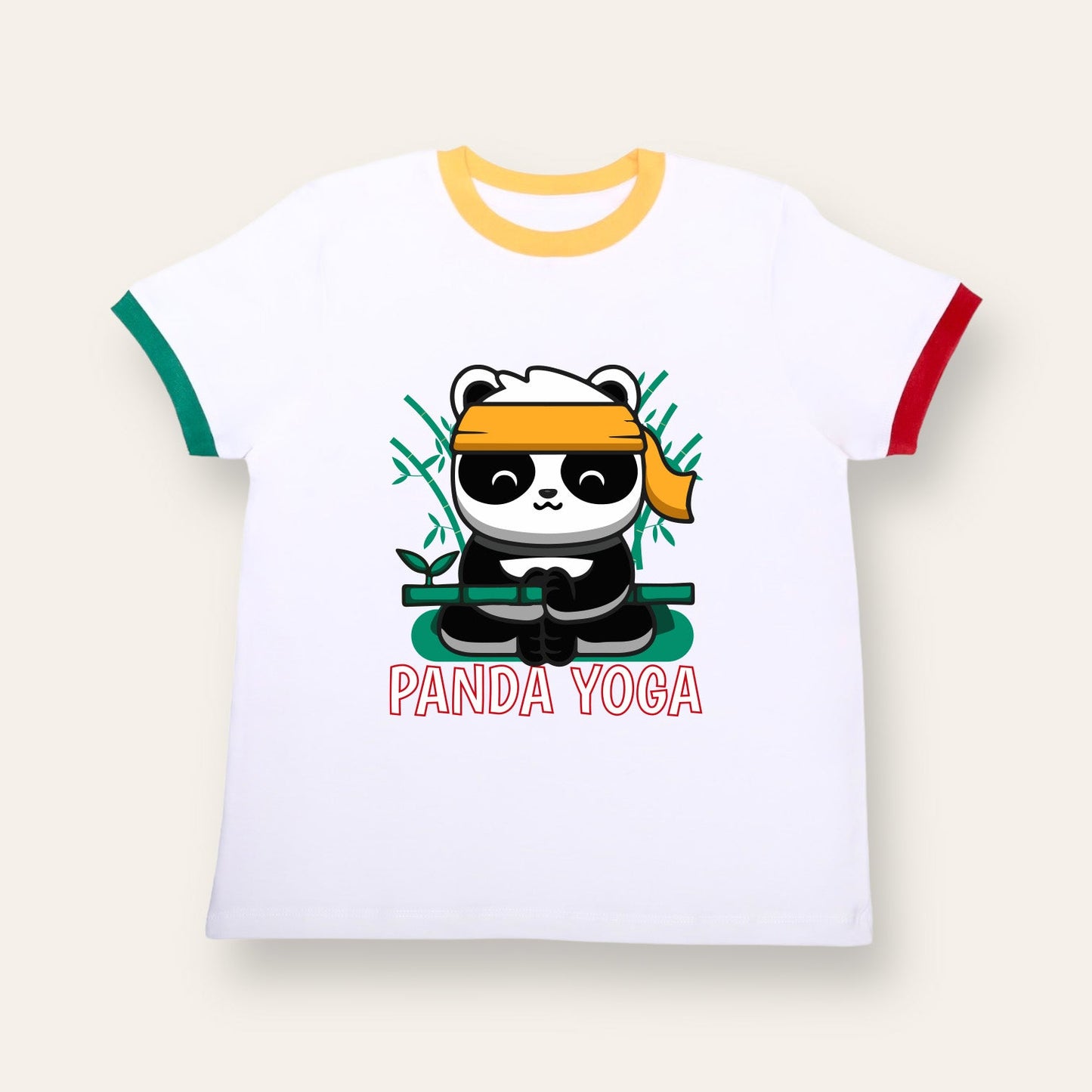 Unisex White with Colorful Ribs Panda Yoga T Shirt for Kids