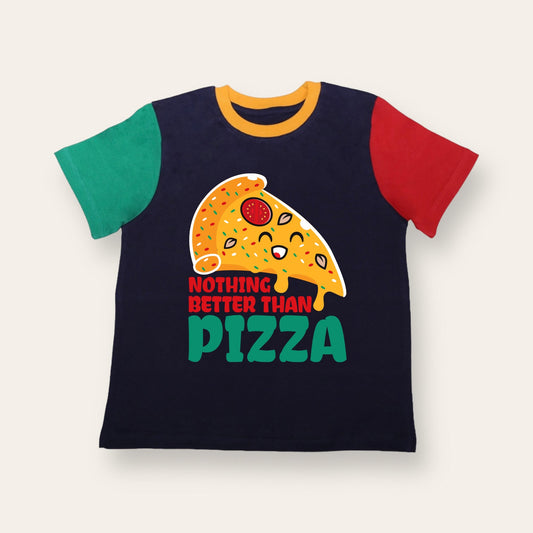 Unisex Blue, Red & Green Pizza Lover T Shirt for Kids