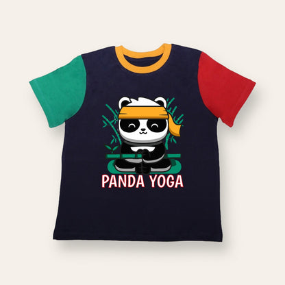 Unisex Blue, Red & Green Panda Yoga T Shirt for Kids