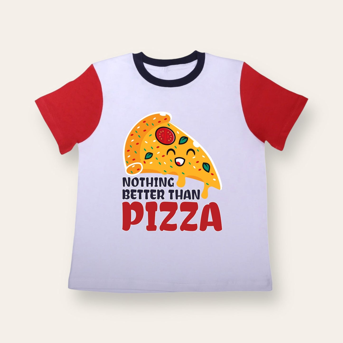 Unisex White/Red Sleeves Pizza Lover T Shirt for Kids