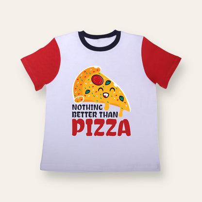 Unisex White/Red Sleeves Pizza Lover T Shirt for Kids